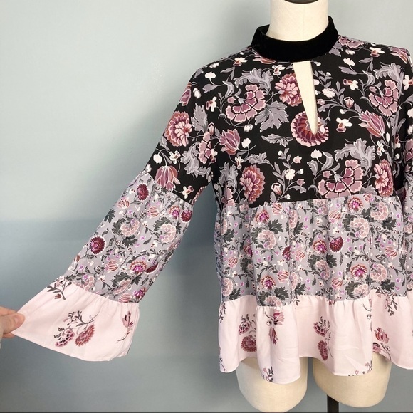 loft Tiered Mixed Floral Print Bell Sleeve Top - Picture 5 of 12